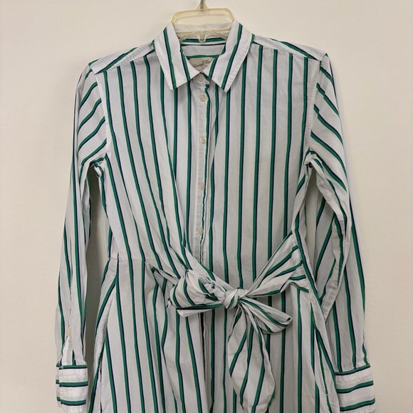 SALE Universal Thread Cotton Striped Buttoned Shirt Midi Dress Small White Green - Picture 8 of 9